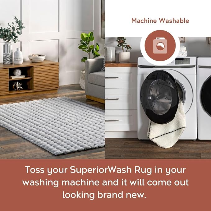 nuLOOM Jeni Silver Checkered Washable Runner Rug - Image 3