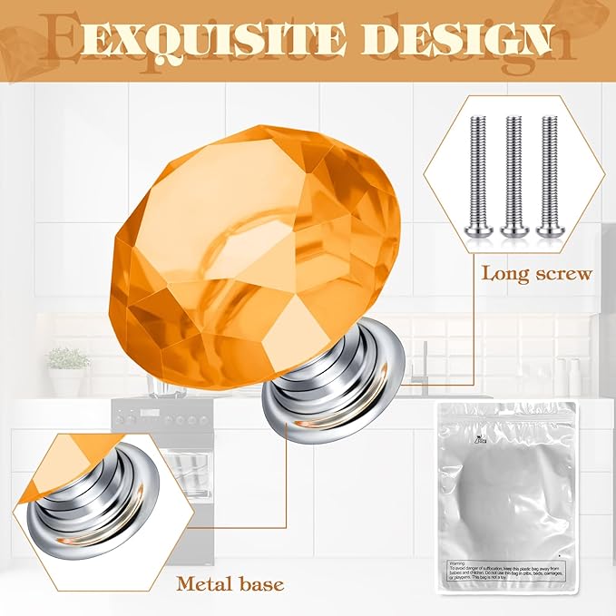 Youyole 10 Pcs Dresser Crystal Knobs 30mm Glass Pull for Cabinets and Drawers Knobs for Dresser Drawers and Kitchen(Classic Style)