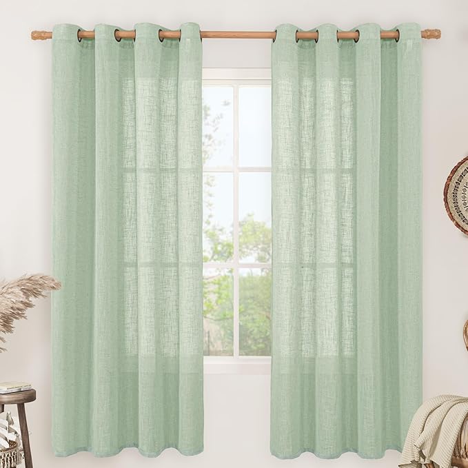 Fresh Green Linen Curtains 72 Inch Length by LAMIT