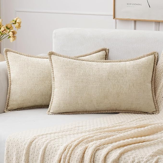 MIULEE Decorative Lumbar Throw Pillow Covers 12x20 Inch Beige 2 Pack | Neutral by MIULEE