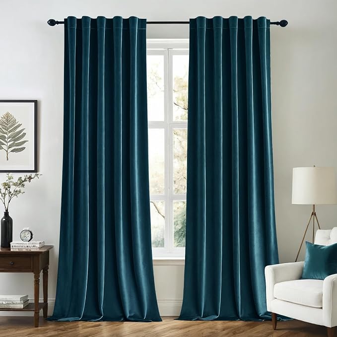MIULEE Peacock Blue Velvet Curtains 52x90 inches 2 Panels Blackout Curtains | by MIULEE