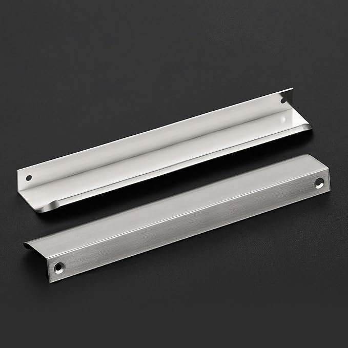Ravinte Hardware 8 Pack Silver Cabinet Handles, 7.8 Inch (200mm) Finger Edge Pulls, 6-1/4 Inch Hole Center, Finger Pulls for Cabinets