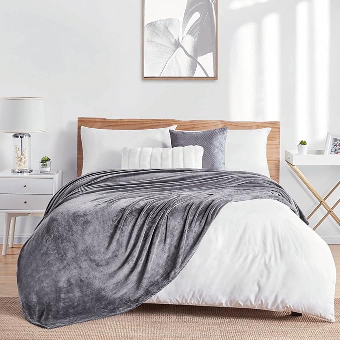 Walensee Fleece Blanket Plush Throw Fuzzy Lightweight (Throw Size 50x60 Dark Grey) Super Soft Microfiber Flannel Blankets for Couch, Bed, Sofa Ultra Luxurious Warm and Cozy for All Seasons