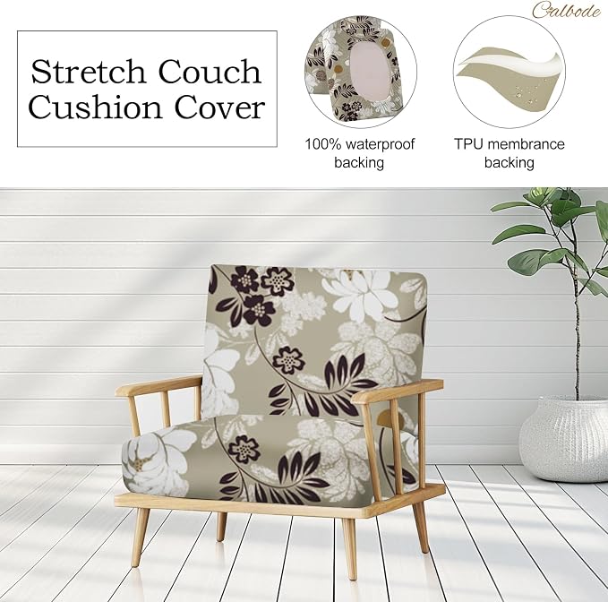 CALBODE 12 Pcs Waterproof Patio Cushion Covers, Floral Printed Stretch Outdoor - Image 4