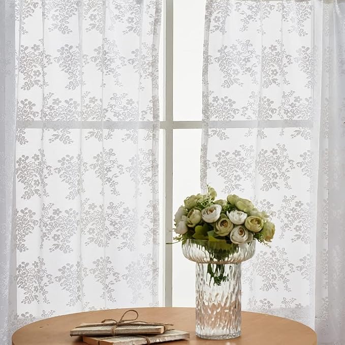 YJ YANJUN Vintage Lace Curtains 24 inch Length Victorian Floral Patterns Boho - Image 2