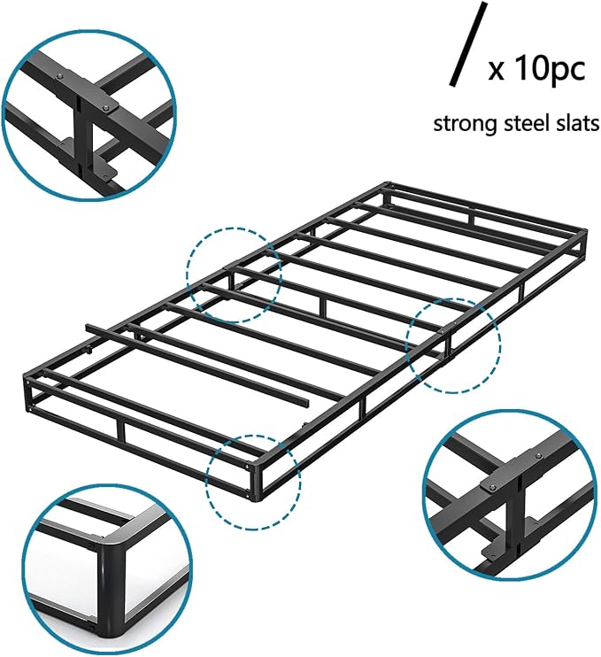 Twin XL Size Box Spring and Cover Set, 9 Inch High Profile Metal BoxSpring, Heavy Duty Structure Mattress Foundation, Noise Free, Non-Slip, Easy Assembly