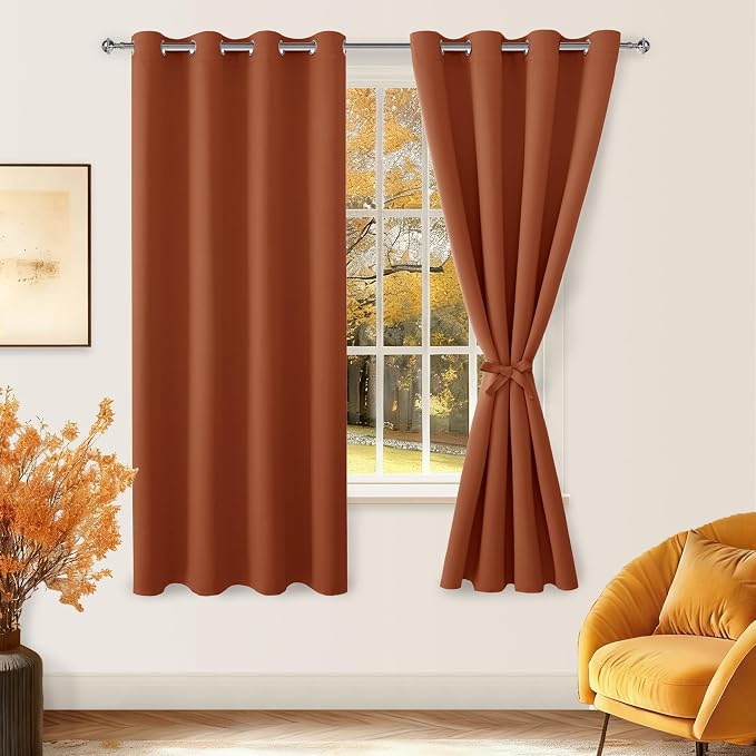 Fall Blackout Curtains for Bedroom, 52 x 63 Inches, Burnt Ochre | Thermal - Image 8