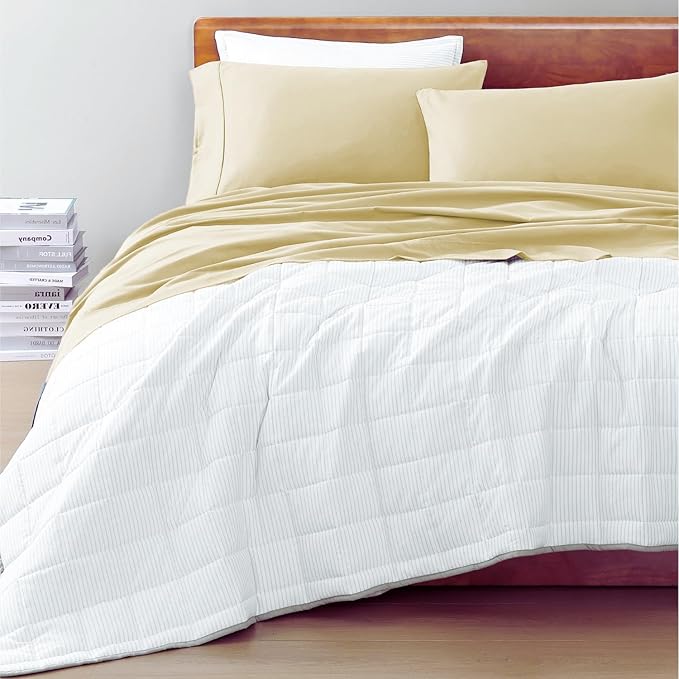 LANE LINEN 100% Organic Cotton Sustainably Produced Twin XL Bed Sheets, Mercerized Fully Elasticized Percale Perfect for Hospital Bed & Dorm Room, Reinforced Seams Twin XL Sheets-Vanilla