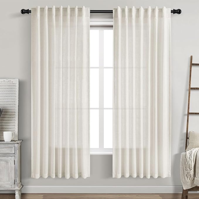 Cream White Linen Curtains 70 Inch Length 2 Panels Set by Nanspring