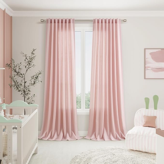 Pink Linen Curtains 102 Inches Long Rod Pocket Back Tab Drapes 2 Panels Set - Image 7