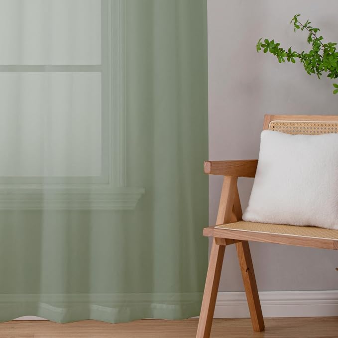 Sage Green Sheer Curtains 90 Inches Long 2 Pcs, Modern Solid Voile Light - Image 7