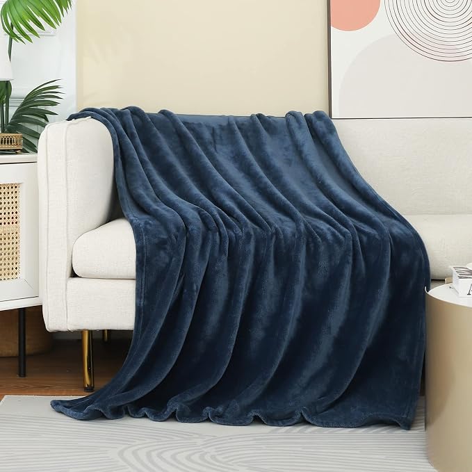 Stone Blue Fleece Plush Throw Blanket 108"x90"for Couch Fuzzy Cozy Flannel | by JIAHANNHA