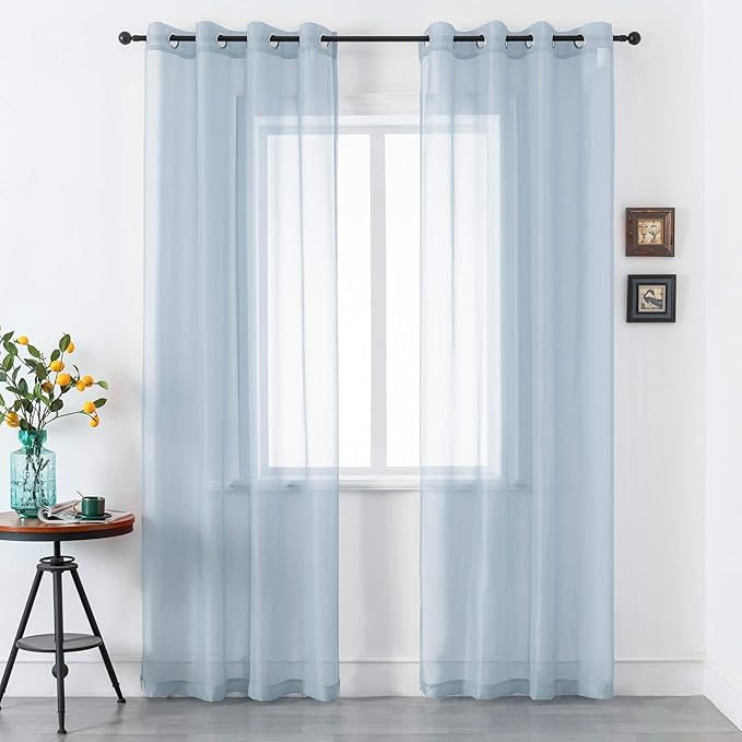 DUALIFE Dusty Blue Curtains 120 Inches Extra Length for Living Room Decor 2 Panels Set Grommet Look Semi Transparent Sheer Curtains for Bedroom 120 Inch Long 10FT Stone Blue