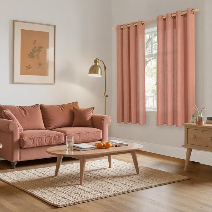 YoungsTex Terracotta Linen Curtains 63 Inch Length 2 Panels - Image 2