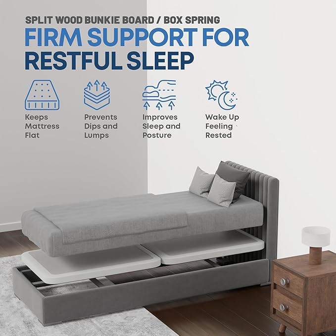 Greaton, Box Spring Bed Base Twin Size, 2-Inch Wood Mattress Foundation - Amish Made in USA – Quiet Noise Free, 2-Pieces Under Mattress-Support BoxSpring, Fully Assembled, White