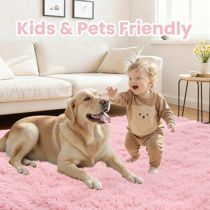 6x9 Fluffy Shag Area Rugs for Living Room Bedroom: Soft Plush Carpet Pink | - Image 4