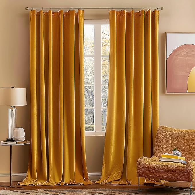MIULEE Velvet Blackout Curtains 52x96 inches 2 Panels Mustard Yellow | Luxury by MIULEE