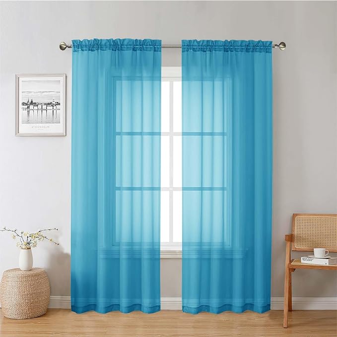 Turquoise Sheer Curtains 78 Inches Long 2 Panels, Elegant Gauzy Airy Light by Lecloud