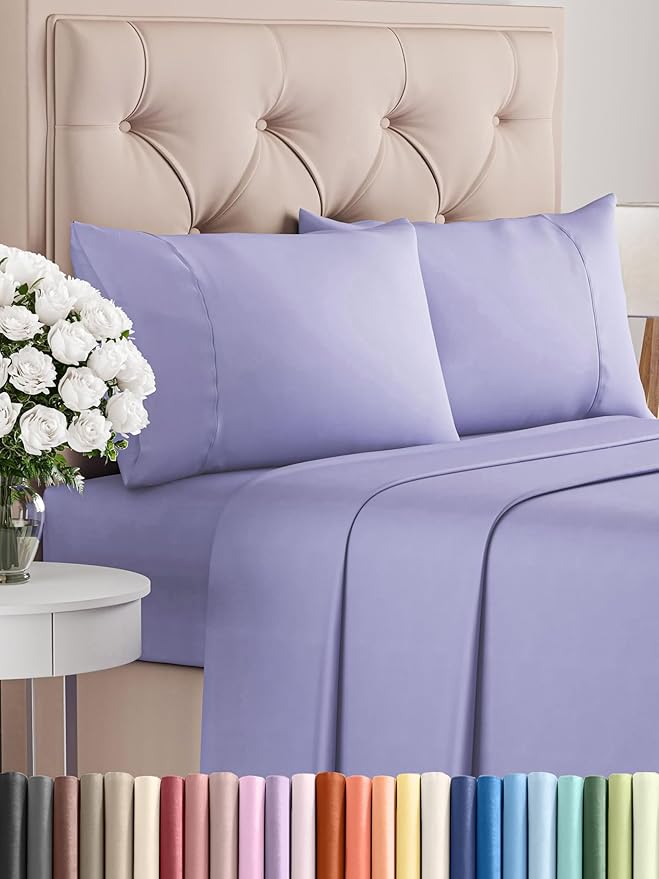 Twin XL 4 Piece Sheet Set - Comfy Breathable & Cooling - Ultra-Soft Hotel Luxury Bedding Set w/ 8-16 Inch Deep Pockets - 1 Flat & 1 Fitted Sheet & 2 Pillowcases - Wrinkle Free & Easy Care - Lavender