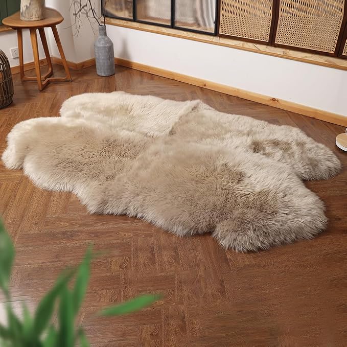 IRIWOOL Premium Genuine Fur Sheepskin Rug Real Australia Sheepskin Natural - Image 4