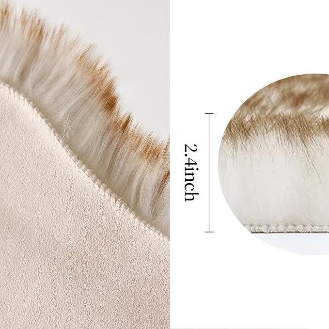 MIULEE Fluffy Area Rug 3'x5' Large Faux Fur Sheepskin Rug FrostedTips Brown | - Image 2