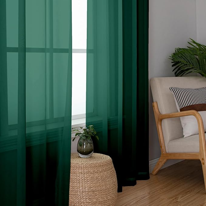 Hunter Green Sheer Curtains 72 Inches Long 2 Panels, Rod Pocket Voile Light - Image 3
