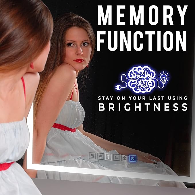 LED Vanity Mirror for Bathroom with Dimmable Touch Sensors, Adjustable Color Temperature - Anti-Fog, Memory Function Mirror for Wall 24"x36" by Fab Glass and Mirror