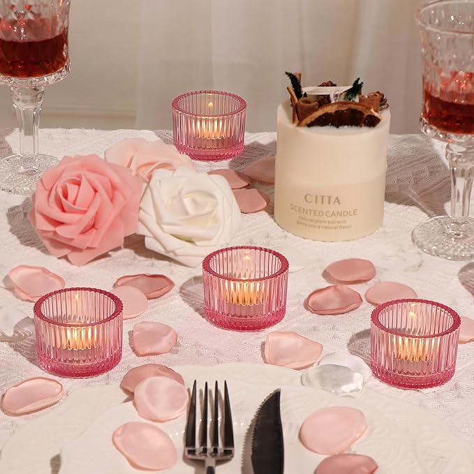 Pink Tealight Candle Holder Set of 12, Small Votive Candle Holders for Table Centerpiece,Glass Tea Light Candles Holder for Party&Home,Wedding Decor(2''Dia*1.4''H)