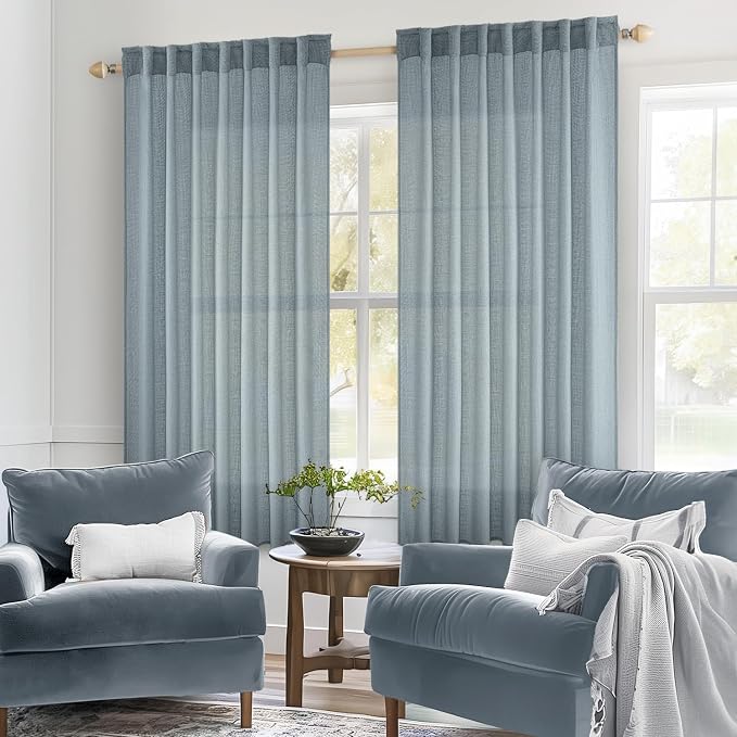 MIULEE Dusty Blue Linen Curtains 52x54 Inch 2 Panel - Image 2