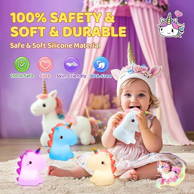 One Fire Red Night Light for Kids, 【16 Colors & 4 Modes】 Silicone Night Light for Girls, Tap 2 Brightness Cute Lamps, Last 10H Kids Lamps, Soft & Safe Girls, 【Small Size】