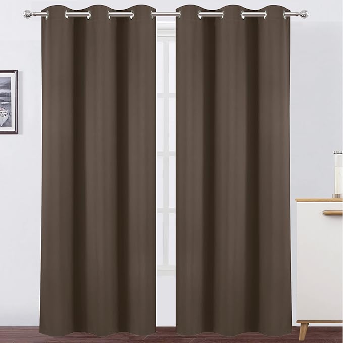 Chocolate Brown Thermal Blackout Curtains/42 x 95 Inch/Set of 2 Panels Room by Lemomo