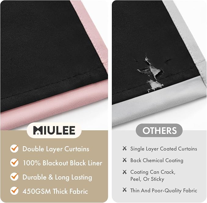MIULEE Light Pink Blackout Curtains - Image 4