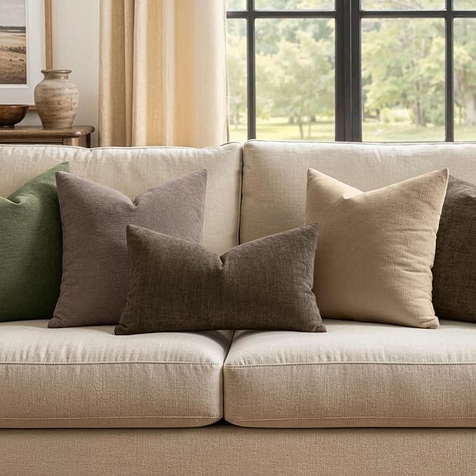 MIULEE Chocolate Brown Chenille Couch Lumbar Throw Pillow Covers, 12x20 | Set - Image 3