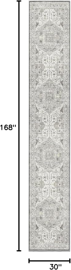 Madane Hallway Runner Rug 2'6''x14' Kitchen Runners Vintage, Ivory/Brown | Long - Image 2
