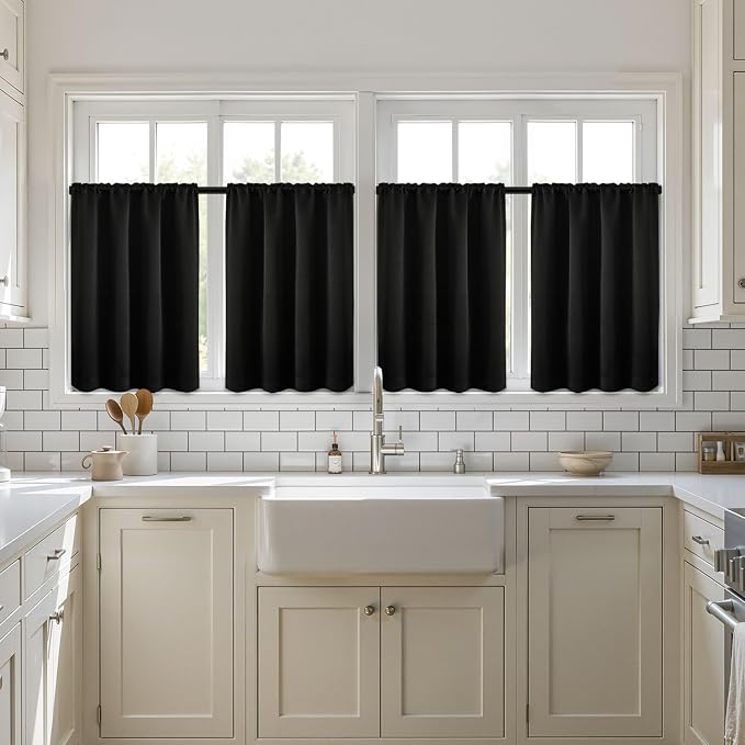 MIULEE 4-Panel 36 Inch Blackout Kitchen Tier Curtains Over Sink Black | Privacy - Image 7