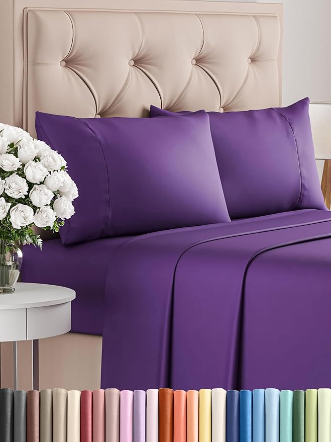 Twin XL 4 Piece Sheet Set - Comfy Breathable & Cooling - Ultra-Soft Hotel Luxury Bedding Set with 8-16 Inch Deep Pockets - 1 Flat & 1 Fitted Sheet & 2 Pillowcases - Wrinkle Free & Easy Care - Purple