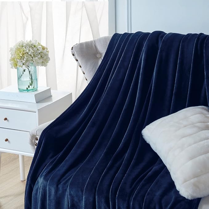 Walensee Navy Blue Fleece Blanket Plush Throw Fuzzy Lightweight (Throw Size 50x60 Navy Blue) Super Soft Microfiber Dark Blue Flannel Blankets for Couch, Bed, Sofa Ultra Warm and Cozy for All Seasons