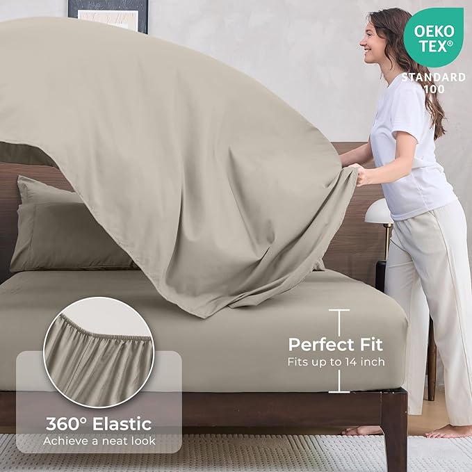 HEVUMYI Oatmeal Queen Comforter Set - 7-Piece All Season Bed in a Bag Queen, Ultra Soft Bedding Set with Comforter, Flat Sheet, Fitted Sheet, Pillowcases, Pillow Shams