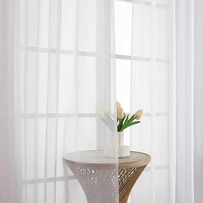 White Sheer Curtains 108 Inches Long 2 Panels Set, Extra Wide Solid Lightweight - Image 3