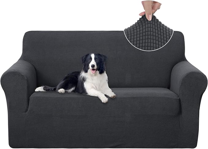 U-NICE HOME Loveseat Cover Stretch Couch Cover Sofa Slipcover, Dark Grey | 2 by U-NICEHOME