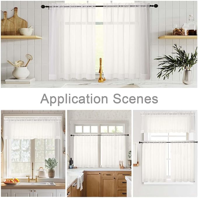 Ivory Valances for Windows, Ivory Sheer Curtains 14 Inch Length 2 Pack Kitchen - Image 6