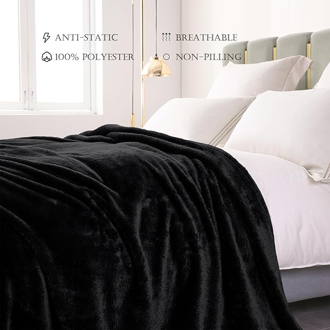 Exclusivo Mezcla Plush Fuzzy Fleece Bed Blanket Queen Size, Super Soft, Fluffy and Warm Blankets Suitable for All Seasons (Black, 90x90 Inches)