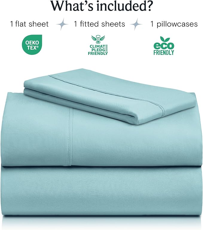 LuxClub 3 PC Sheet Bed Sheets Deep Pockets Wrinkle Free-Kids-Fitted Sheets Machine Washable Hotel Bedding Silky Soft - Aqua Twin XL