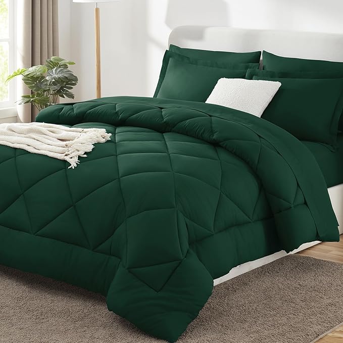 CozyLux Full Size Comforter Sets Emerald Green - 7 Pieces Bed in a Bag Full, Luxury Soft Bed Set for All Seasons, Bedding Set with Down Alternative Comforter, Sheets, Pillowcases & Shams