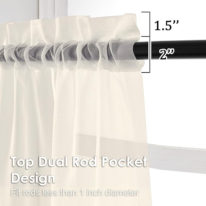 Cream Sheer Curtains 84 Inches Long 2 Panels - Image 3