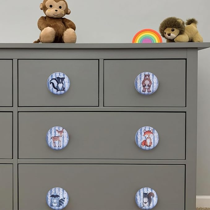 Set of 8 1.8" Wooden Safari Animals Nursery Cabinet Kids Room Door Dresser Drawer Knobs and Handle Pulls