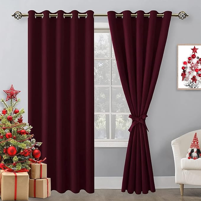 Blackout Curtains for Bedroom 60 x 84 Inches Long Burgundy 2 Panels | Thermal by Hiasan