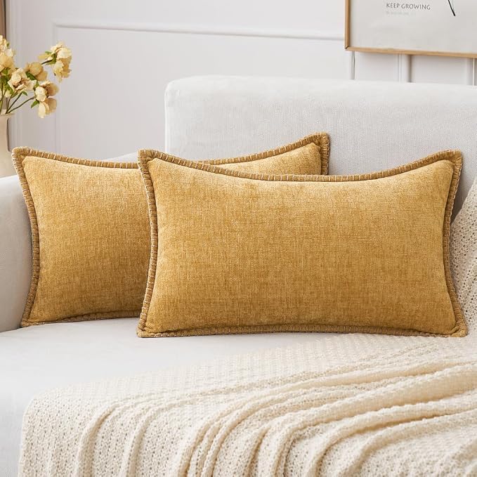 MIULEE Decorative Lumbar Throw Pillow Covers 12x20 Inch Gold 2 Pack | Mustard by MIULEE
