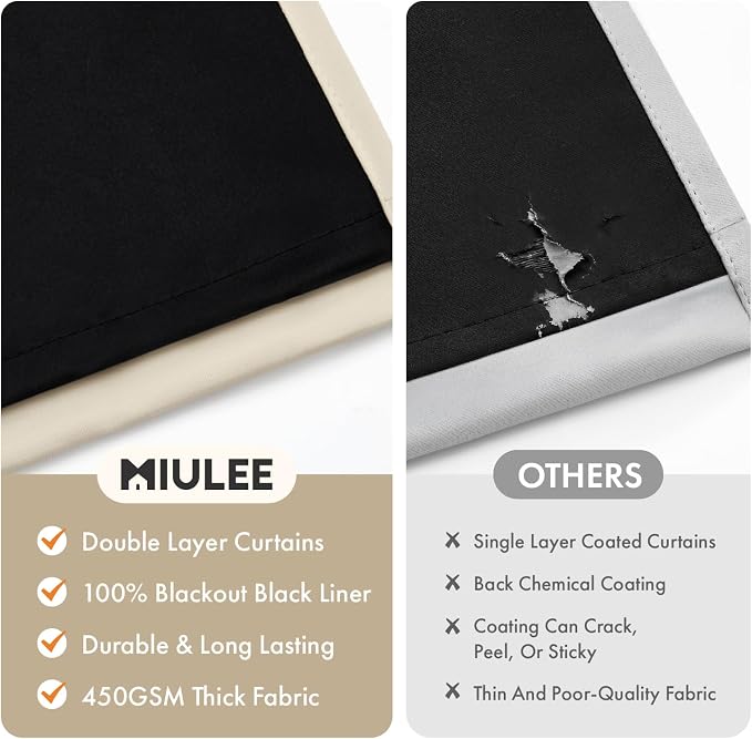 MIULEE Cream Beige 100% Blackout Curtains - Image 4