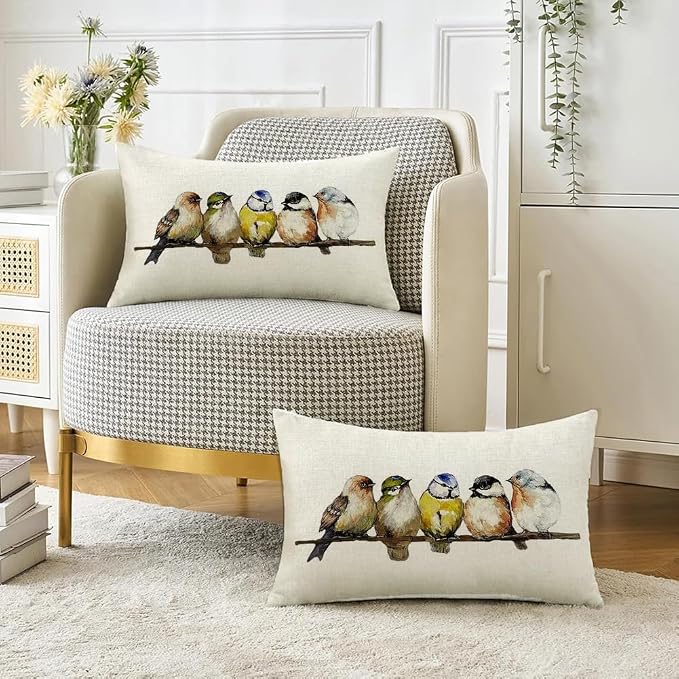 RABUSOFA Watercolor Birds Pillows Decorative Throw Pillows 12x20, Hand-Painted - Image 4